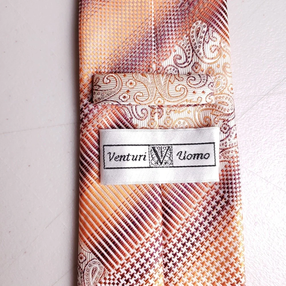 Venturi Uomo‎ Geometric Paisley Necktie OS Orange